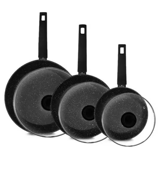 ZWIEGER FORTE Komplet patelnie aluminiowe 20, 24, 28 cm / powłoka granitowa PFLUON + pokrywki