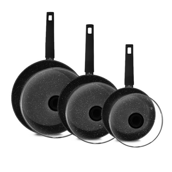 ZWIEGER FORTE Komplet patelnie aluminiowe 20, 24, 28 cm / powłoka granitowa PFLUON + pokrywki