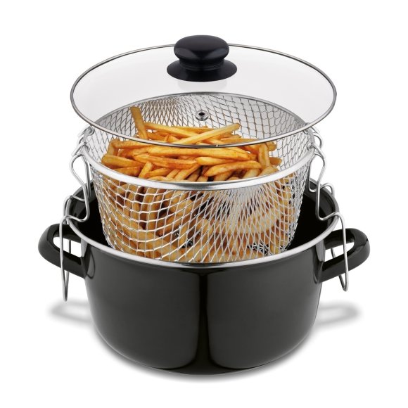 TADAR Garnek do frytek 3,2 l / z sitkiem i pokrywką / emalia