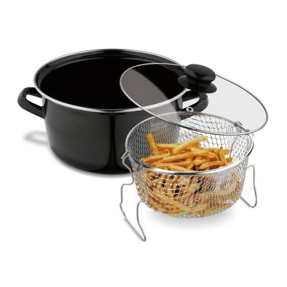 TADAR Garnek do frytek 3,2 l / z sitkiem i pokrywką / emalia