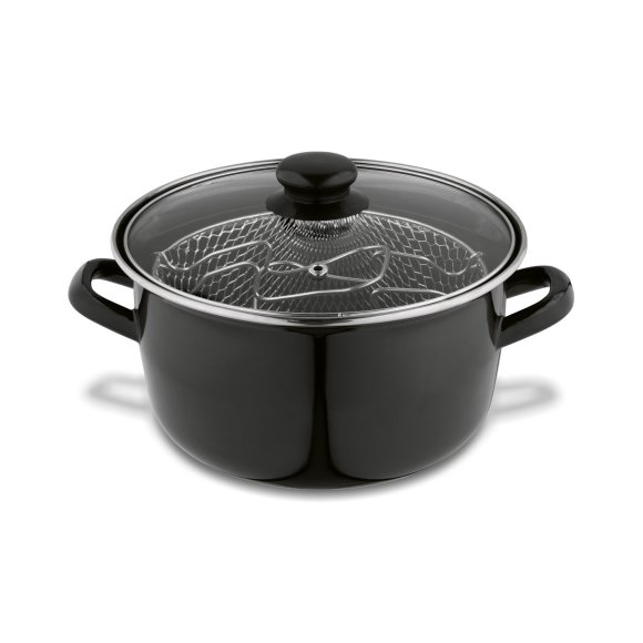 TADAR Garnek do frytek 3,2 l / z sitkiem i pokrywką / emalia
