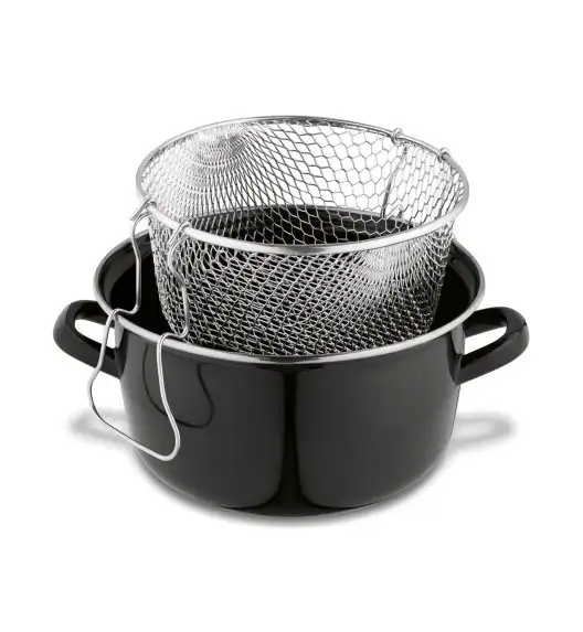 TADAR Garnek do frytek 3,2 l / z sitkiem i pokrywką / emalia