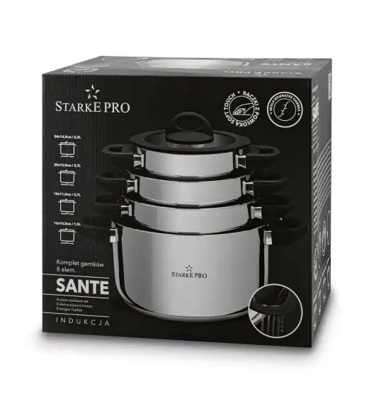 STARKE PRO SANTE Zestaw garnków nierdzewnych z pokrywkami 8 el / indukcja