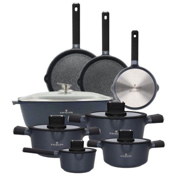 ZWIEGER VESNA Komplet 3 garnków z pokrywkami + Rondel 16 cm + Patelnie 20, 24, 28 cm + Brytfanna VERON / non-stick / indukcja