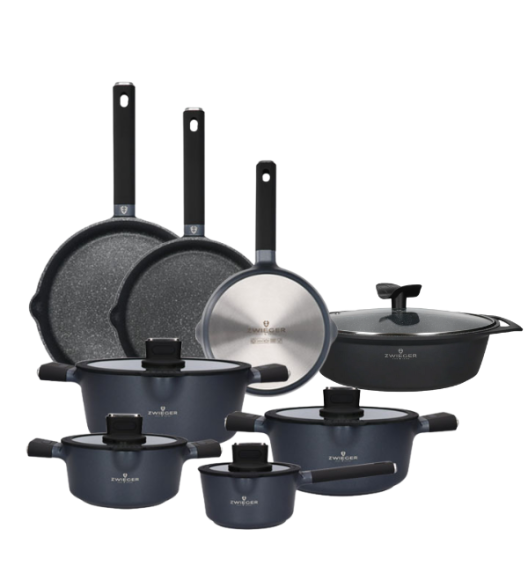 ZWIEGER VESNA Komplet garnków 6 el z pokrywkami 20, 24, 28 cm + Rondel 16 cm + Patelnie 20, 24, 28 cm + Brytfanna 40 cm / indukcja
