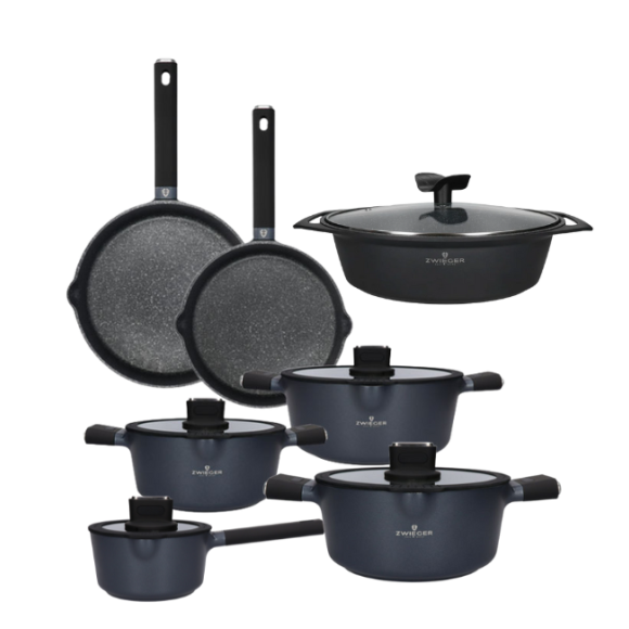 ZWIEGER VESNA Komplet garnków 6 el z pokrywkami 20, 24, 28 cm + Rondel 16 cm + Patelnie 20, 28 cm + Brytfanna 33 cm / indukcja