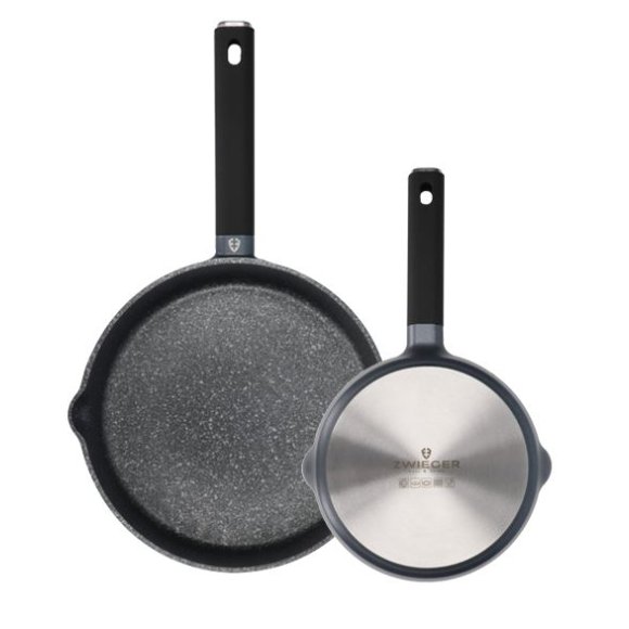 ZWIEGER VESNA Komplet garnków 6 el z pokrywkami 20, 24, 28 cm + Rondel 16 cm + Patelnie 20, 28 cm + Brytfanna 33 cm + Pokrywki silikonowe TADAR