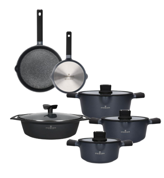 ZWIEGER VESNA Komplet garnków 6 el z pokrywkami 20, 24, 28 cm + Patelnie 20, 28 cm + Brytfanna 40 cm / indukcja