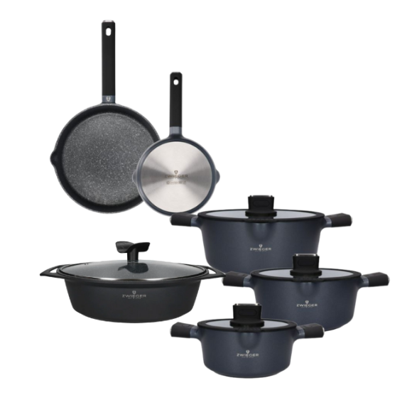 ZWIEGER VESNA Komplet garnków 6 el z pokrywkami 20, 24, 28 cm + Patelnie 20, 28 cm + Brytfanna 33 cm / indukcja