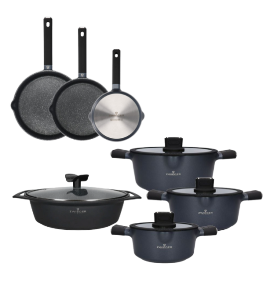 ZWIEGER VESNA Komplet garnków 6 el z pokrywkami 20, 24, 28 cm + Patelnie 20, 24, 28 cm + Brytfanna 40 cm / indukcja