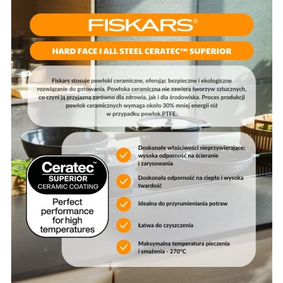 FISKARS HARD FACE 1075520 Patelnia 28 cm / powłoka Ceratec™ Superior