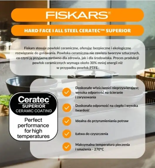 FISKARS HARD FACE 1075521 Patelnia 30 cm / powłoka Ceratec Superior