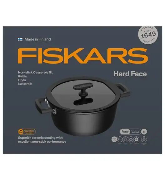 FISKARS HARD FACE 1075527 Garnek 5 l z pokrywką / powłoka Ceratec™ Superior