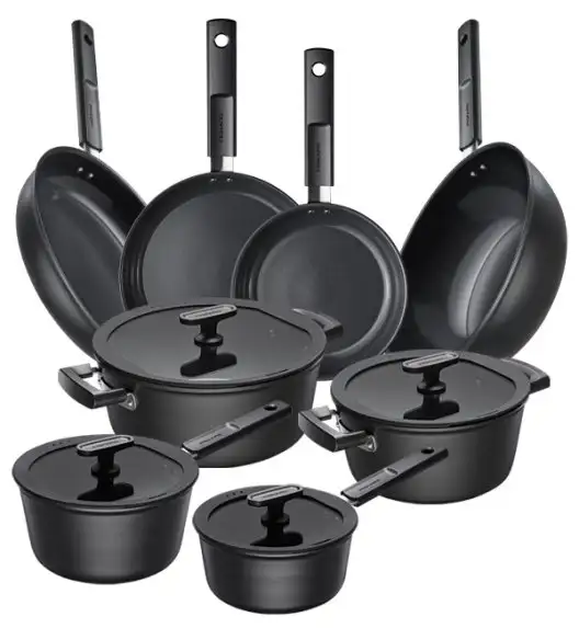 FISKARS HARD FACE Komplet garnki z pokrywkami 8 el + Patelnie 20, 24, 28 cm + Wok / powłoka Ceratec™ Superior