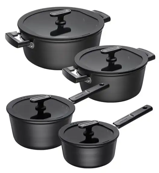 FISKARS HARD FACE Komplet garnki z pokrywkami 8 el + Patelnie 20, 24, 28 cm + naleśnikowa / powłoka Ceratec™ Superior