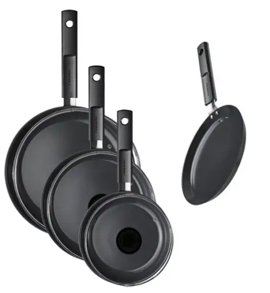 FISKARS HARD FACE Komplet garnki z pokrywkami 8 el + Patelnie 20, 24, 28 cm + pokrywki TADAR + naleśnikowa / powłoka Ceratec™ Superior