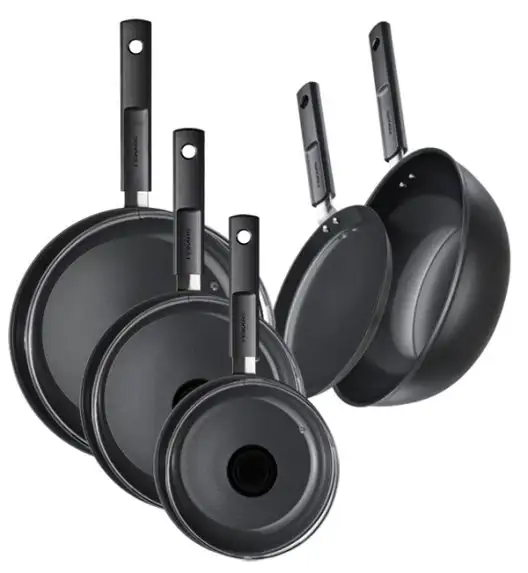 FISKARS HARD FACE Komplet garnki z pokrywkami 8 el + Patelnie 20, 24, 28 cm + pokrywki TADAR + Wok + naleśnikowa / powłoka Ceratec™ Superior