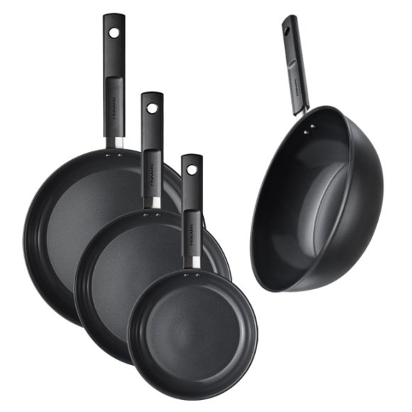 FISKARS HARD FACE Komplet patelnie 20, 24, 28 cm + Wok / powłoka Ceratec™ Superior