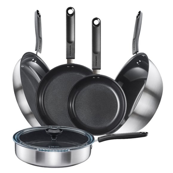 FISKARS FUNCTIONAL FORM Komplet patelni 20, 24, 28 cm + Patelnia szefa + Wok / powłoka Ceratec™