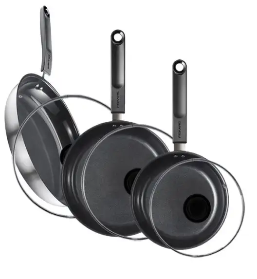 FISKARS FUNCTIONAL FORM Komplet garnki z pokrywkami 8 el + Patelnie 20, 24, 28 cm + pokrywki TADAR / powłoka Ceratec™