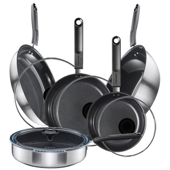 FISKARS FUNCTIONAL FORM Komplet patelni 20, 24, 28 cm + pokrywki TADAR + Patelnia szefa + Wok / powłoka Ceratec™