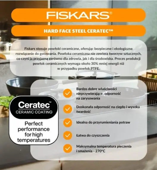 FISKARS FUNCTIONAL FORM Komplet patelni 20, 24, 28 cm + pokrywki silikonowe TADAR / powłoka Ceratec™