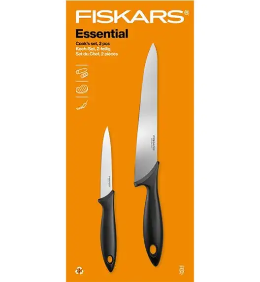 FISKARS ESSENTIAL Komplet 11 noży (kuchenne +Szefa+do obierania+do warzyw) w pudełku + Ostrzałka ESSENTIAL