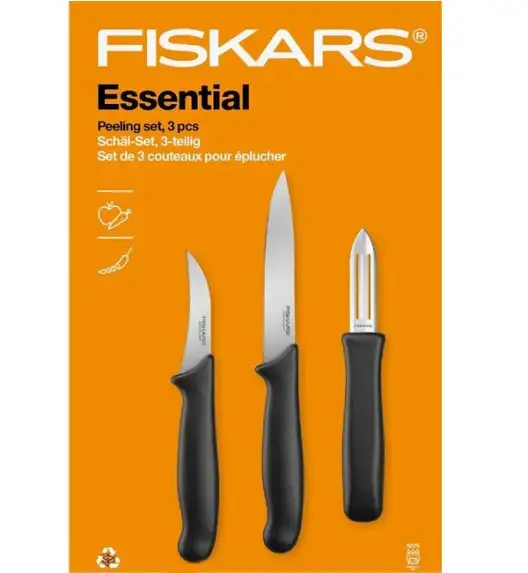FISKARS ESSENTIAL Komplet 11 noży (kuchenne +Szefa+do obierania+do warzyw) w pudełku + Ostrzałka ESSENTIAL