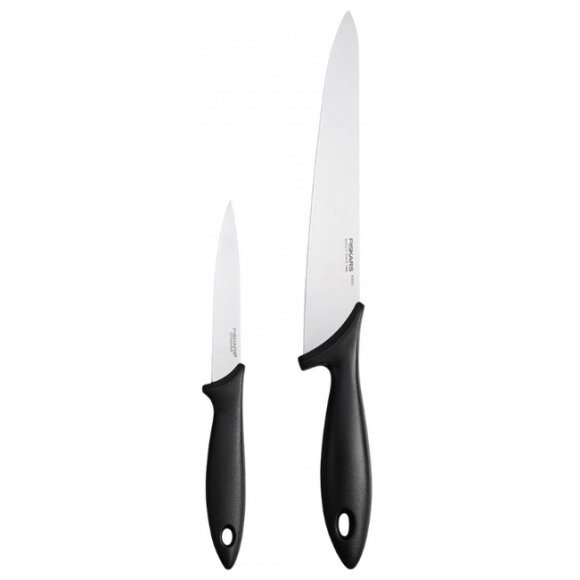 FISKARS ESSENTIAL Komplet 5 noży (kuchenne +do warzyw) w pudełku | stal nierdzewna HRC 53 + Ostrzałka ESSENTIAL