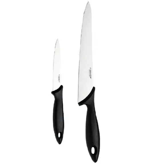 FISKARS ESSENTIAL Komplet 5 noży (kuchenne +Szefa) w pudełku + Ostrzałka + Skrobaczka ESSENTIAL