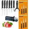 FISKARS ESSENTIAL Komplet 6 noży (do warzyw i do obierania) / stal nierdzewna HRC 53 + Ostrzałka + Skrobaczka ESSENTIAL