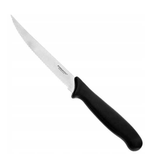 FISKARS ESSENTIAL Komplet 5 noży (kuchenne +do warzyw) w pudełku | stal nierdzewna HRC 53 + Ostrzałka + Skrobaczka ESSENTIAL