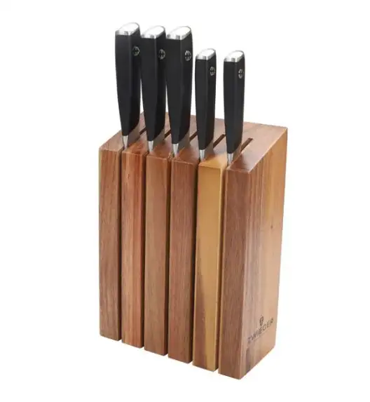 ZWIEGER MAGNETO Komplet 5 noży w bloku drewnianym / stal nierdzewna + drewno akacjowe + ostrzałka koopman