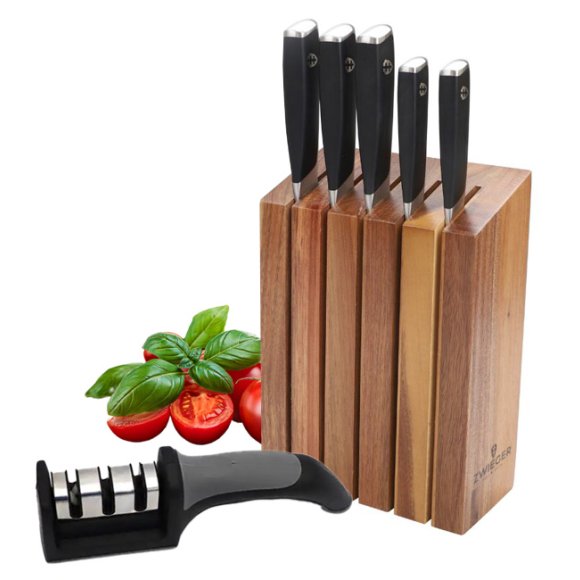 ZWIEGER MAGNETO Komplet 5 noży w bloku drewnianym / stal nierdzewna + drewno akacjowe + ostrzałka koopman