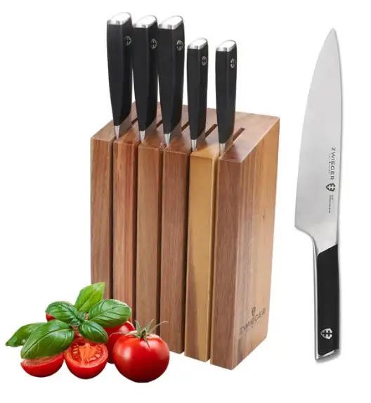 ZWIEGER MAGNETO Komplet 5 noży w bloku drewnianym / stal nierdzewna + drewno akacjowe + ostrzałka NN