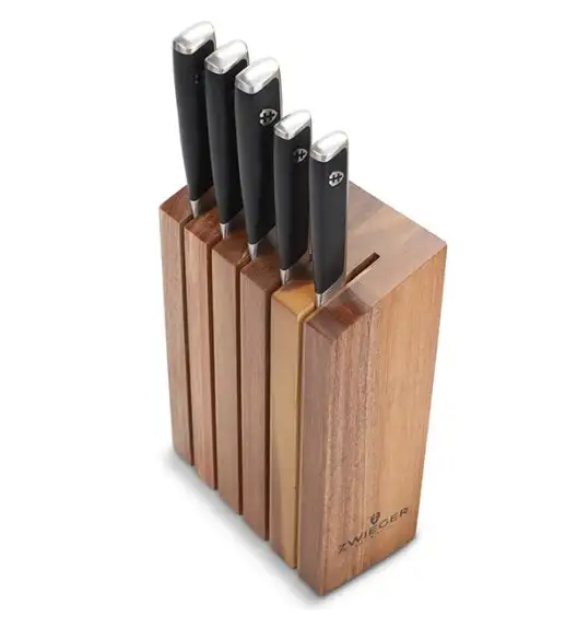 ZWIEGER MAGNETO Komplet 5 noży w bloku drewnianym / stal nierdzewna + drewno akacjowe + ostrzałka NN