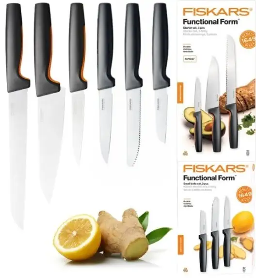 FISKARS FUNCTIONAL FORM 1057559+1057561 Komplet 6 noży kuchennych (3+3) w pudełkach / stal nierdzewna