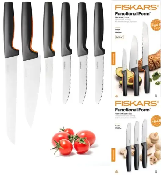 FISKARS FUNCTIONAL FORM 1057559+1057562 Komplet 6 noży kuchennych (3+3) w pudełkach / stal nierdzewna