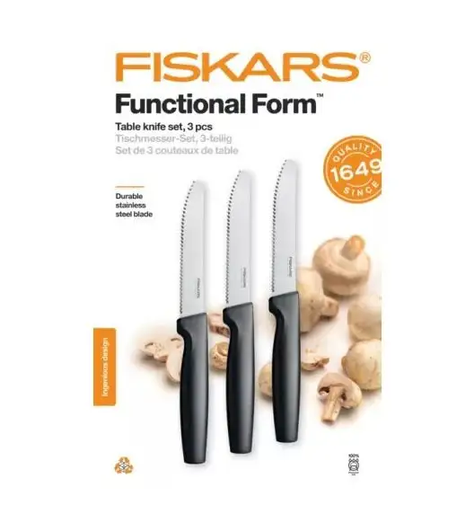 FISKARS FUNCTIONAL FORM 1057559+1057562 Komplet 6 noży kuchennych (3+3) w pudełkach + ostrzałka ESSENTIAL