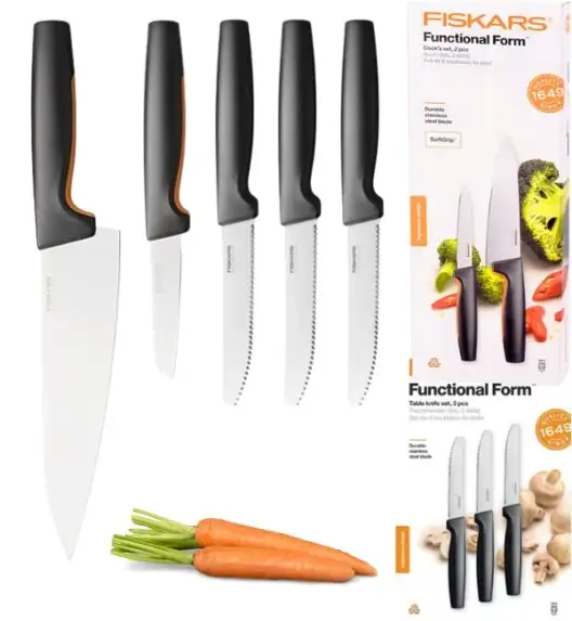 FISKARS FUNCTIONAL FORM 1057557+1057562 Komplet 5 noży kuchennych (2+3) w pudełkach / stal nierdzewna