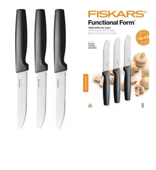 FISKARS FUNCTIONAL FORM 1057557+1057562 Komplet 5 noży kuchennych (2+3) w pudełkach + ostrzałka ESSENTIAL