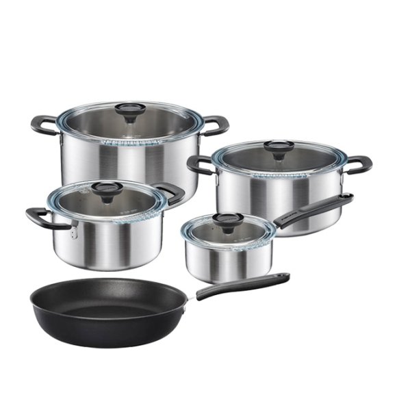 FISKARS FUNCTIONAL FORM Komplet garnki z pokrywkami 8 el + Patelnia KITCH'N 28 cm