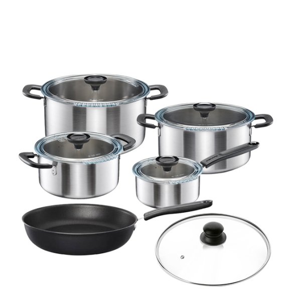 FISKARS FUNCTIONAL FORM Komplet garnki z pokrywkami 8 el + Patelnia KITCH'N 28 cm + pokrywka TADAR