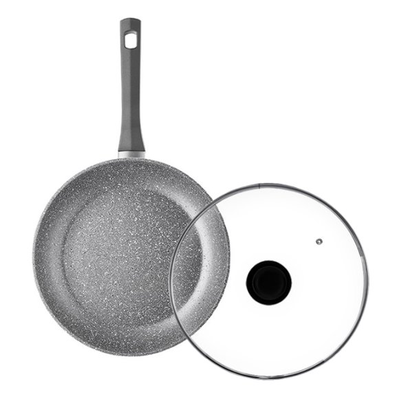 AMBITION SILVERSTONE Komplet patelnia 28 cm + pokrywka uniwersalna 28 cm / powłoka Qalum Basic Stone Edition