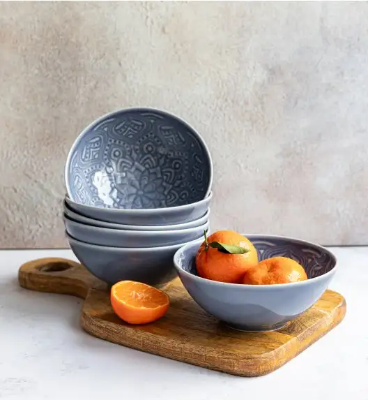 LUBIANA ORIENTAL | K9 SZARO - NIEBIESKI | 6x salaterka 15 cm | porcelana luz 