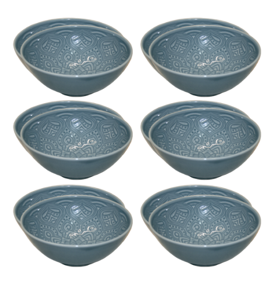 LUBIANA ORIENTAL | K9 SZARO - NIEBIESKI | 12x salaterka 15 cm | porcelana luz 