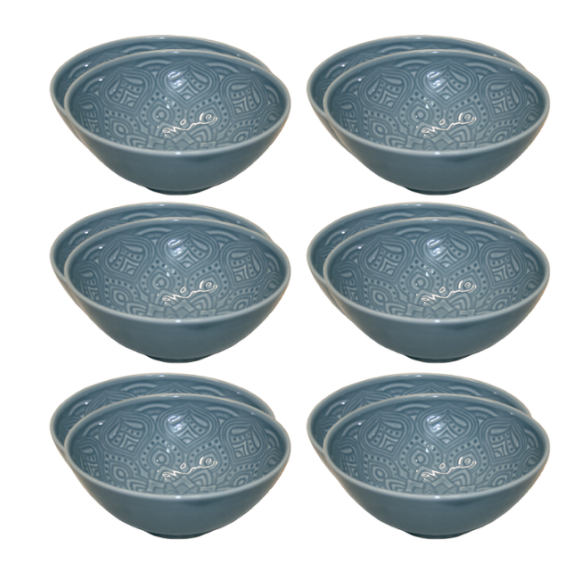 LUBIANA ORIENTAL | K9 SZARO - NIEBIESKI | 12x salaterka 15 cm | porcelana luz 