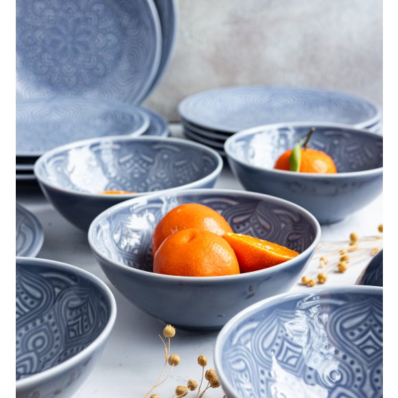 LUBIANA ORIENTAL | K9 SZARO - NIEBIESKI | 12x salaterka 15 cm | porcelana luz 