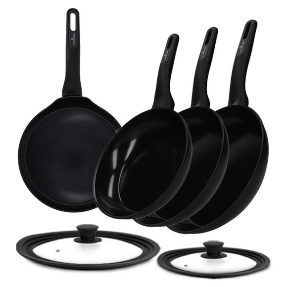 ZWIEGER STIGA Komplet Patelnie 20, 24, 28 cm + patelnia naleśnikowa + pokrywki silikonowe | aluminium | powłoka ceramiczna | indukcja