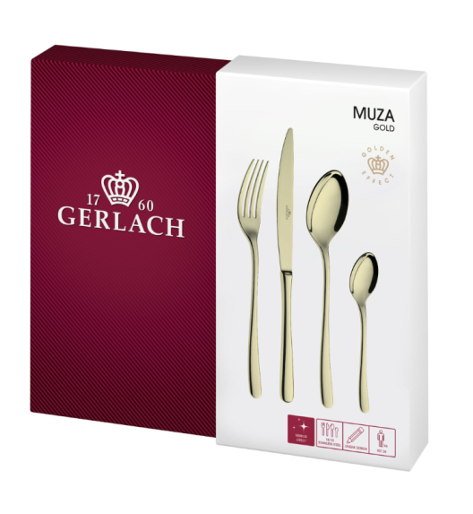 GERLACH MUZA GOLD Sztućce Komplet 24 el pudełko / 6 osób / połysk / złote sztućce
